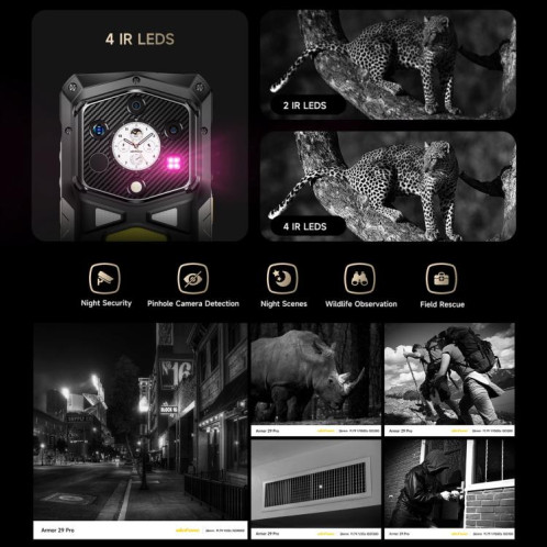  Téléphone robuste Ulefone Armor 29 Pro, version thermique, 16 Go + 512 Go, vision nocturne, écran 6,67 pouces + 1,04 pouce, Android 15, MediaTek Dimensity 7400 Octa Core, réseau : 5G, OTG, NFC (noir) SU022B1430-019